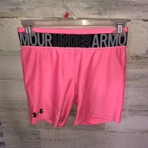 Pink and black under Armour compression spandex shorts sports shorts size large‍